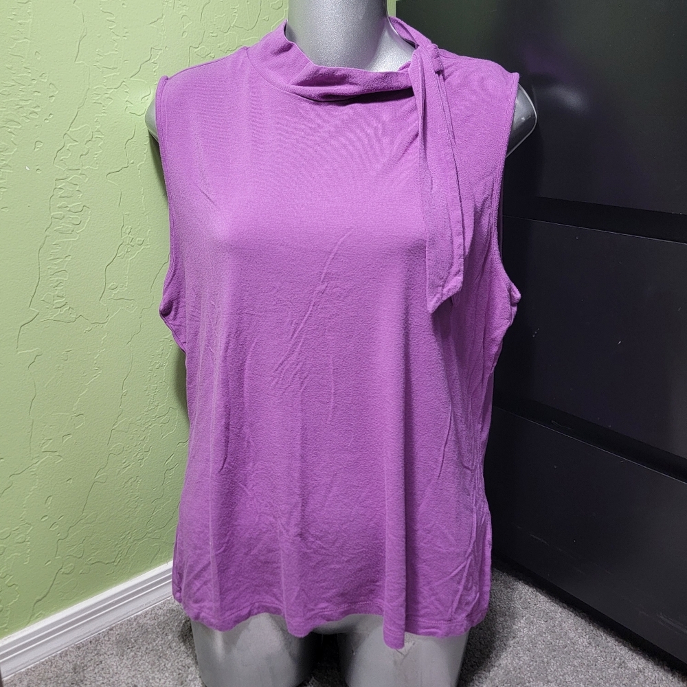 Purple Tank Top with Side Neck Tie Trim- Croft & Barrow Stretch - XL